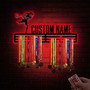 Custom Lacrosse Medal Hanger, Metal Wall With LED Light, Lacrosse, House Decor, Housewarming Gift, Wall Hanger, Gift For Lacrosse Player
