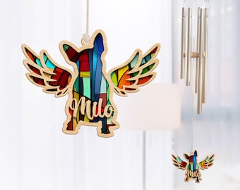 Personalized French Bulldog Memorial Wind Chime, Stained Suncatcher
