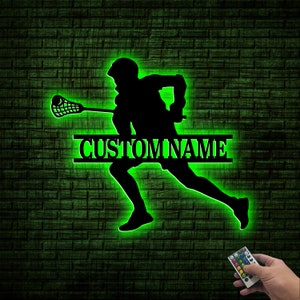 Custom Lacrosse Sign, Metal Wall With LED Light, Lacrosse Player Gift, Gift For Kid, Custom Kid Name, Game Room Decor, Wall Hanger
