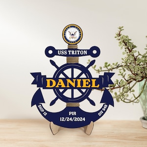 Personalized Navy Anchor Wooden Sign with Base, Anchor Graduation Gift, Navy House Decor, Veteran Gift, Gift for Sailor, PIR Graduation Navy