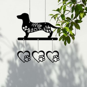 Flower Dachshund Metal Wind Chime, Custom Sign, Memorial Wind Chime, Sympathy Sign, Dachshund Lover, Dachshund Loss, Dachshund Dog