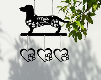 Dachshund Flower Metal Wind Chime, Custom Memorial Sign