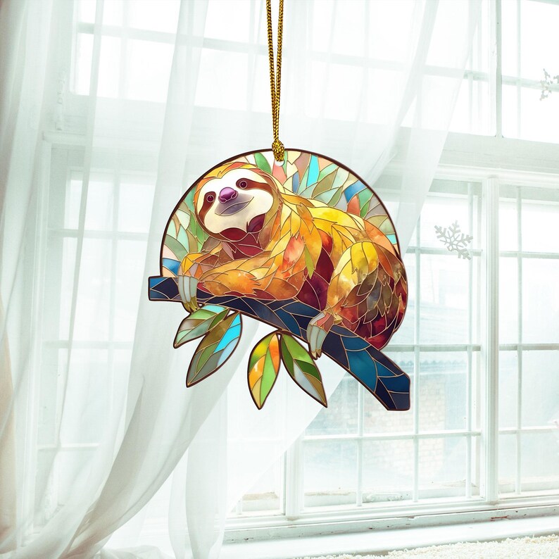 Cute Sloth Ornament, Acrylic Sloth Window Hanging, Sloth Home Decor