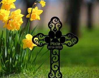 Personalized Dog Memorial Garden Stake, Paw Print Cross