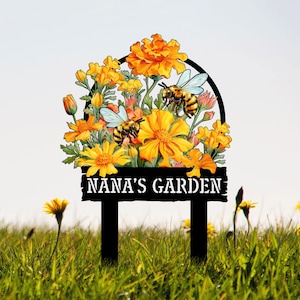 Custom Bee Garden Stake, Nana's Garden Art, Flower Bed Decor