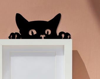 Cute Cat Door Corner Sign, Door Topper, Cat Door Corner Art, Black Cat Sign, Cat Door Frame, Cute Cat Peeking Door Hanging, Cat Lovers Gift