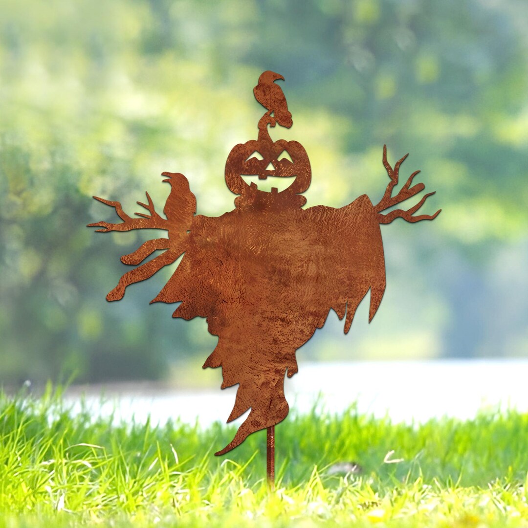 Rusty Scarecrow Garden Sign, Halloween Garden Sign, Metal Yard Art ...