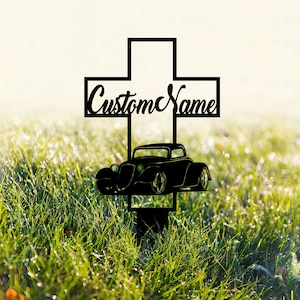 Personalized American Hot Rod Memorial Stake, Dad Memorial Cross, Sympathy Sign, Grave Marker, Remembrance Stake, Garden Decor, Outdoor Sign