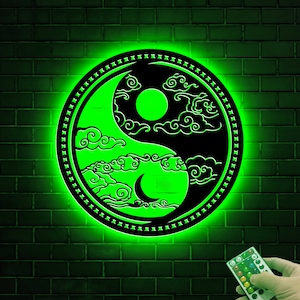 Yin Yang Sun Moon Metal Wall with Led Lights, Sun Moon Cloud Sign, Metal Yin Yang Decor, Nature Wall Art, Sky Metal Wall Decor, Home Decor