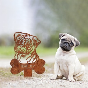Custom Memorial Rusty Metal Sign, Pugs Dog Loss, Rusty Metal Stake, Pet Grave Markers, Rustic Garden Decor, Pugs Lover Gift, Vintage Sign