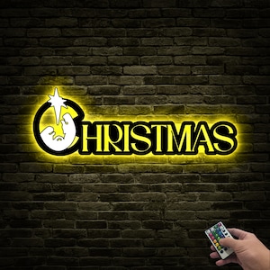 Christmas Letters Sign with Nativity Scene, Merry Christmas Sign With Led Light, Nativity Scene Wall Art, Christmas Gift, Christmas Decor