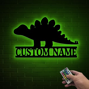 Cute Baby Dinosaur Metal Sign with Led Light, Dinosaur Name Sign Nursery Decor, Dinosaur Room Decor for Boys and Girls, Above Crib Sign