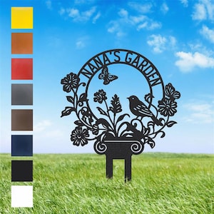 Personalized Garden Sign for Mother&#39;s Day, Metal Yard Sign with Bird Flowers, Gift for Garden Lover, Floral & Bird, Metal Garden Decor