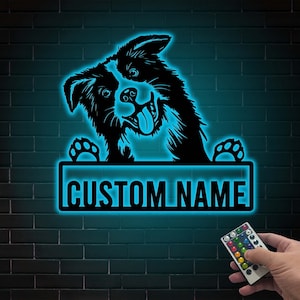 Custom Border Collie Dog Metal Sign with Lights, Dog Sign, Gift for Lover Border Collie, Dog Wall Decor, Address Sign, House Decor