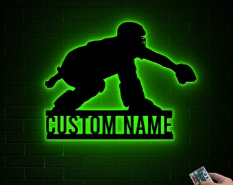 Personalized Metal Baseball Wall Sign with LED Lights