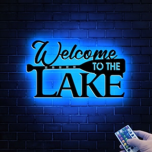Welcome to the Lake Metal Sign with Led Light, Canoe Paddle Art, Lake House Decor, Lake House Welcome Sign, Lake House Gifts, Wall Hanging