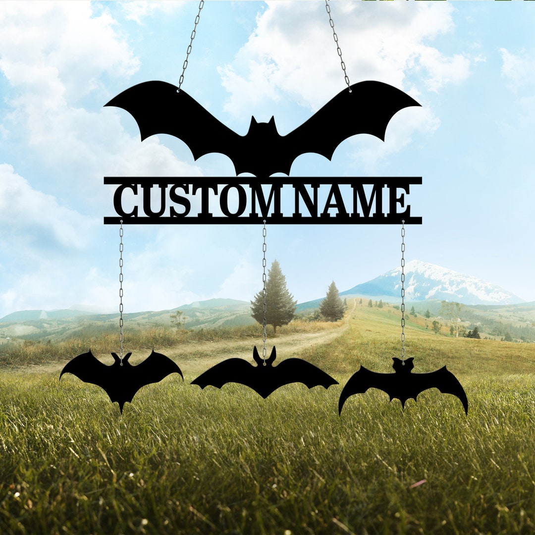 Bat Metal Wind Chime, Halloween Sign, Garden Decor, Outdoor Sign, Halloween Gift, Custom Name