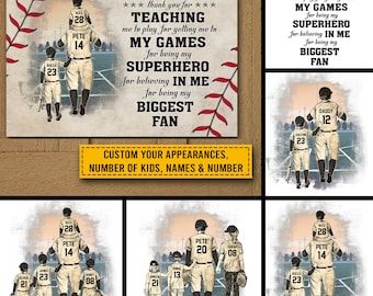 Personalized Baseball Dad And Son Thank You For Teaching Me Wood Sign, Father&#39;s Day Gift, Gift For Dad, Baseball Lover, Wall Decor
