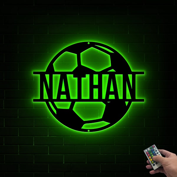 Personalized Soccer Ball Metal Sign With LED Light, Sport Wall Art With Custom Name For Home Decor, Birthday Gift, Soccer Player Gift