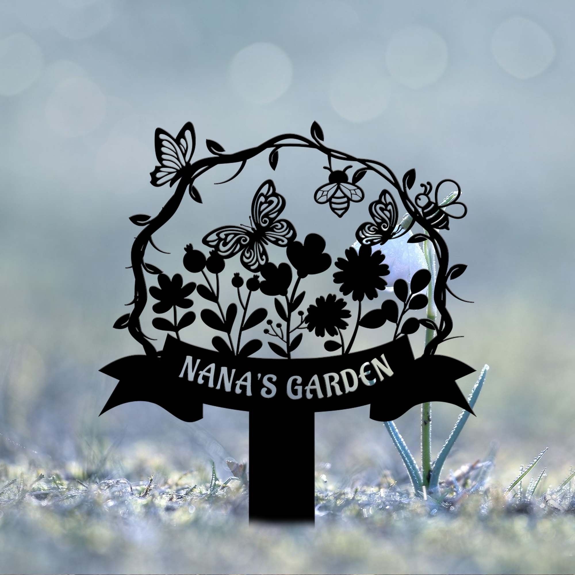 Custom Metal Garden Sign With Stakes, Flower and Butterfly Decor - Etsy