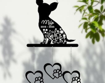 Flower Chihuahua Metal Wind Chime, Custom Memorial Sign
