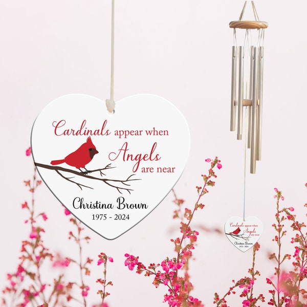 Personalized Cardinal Memorial Wind Chime, Cardinals Appear When Angels Are Near Sympathy Chime, Remembrance Wind Chime, Outdoor Decor