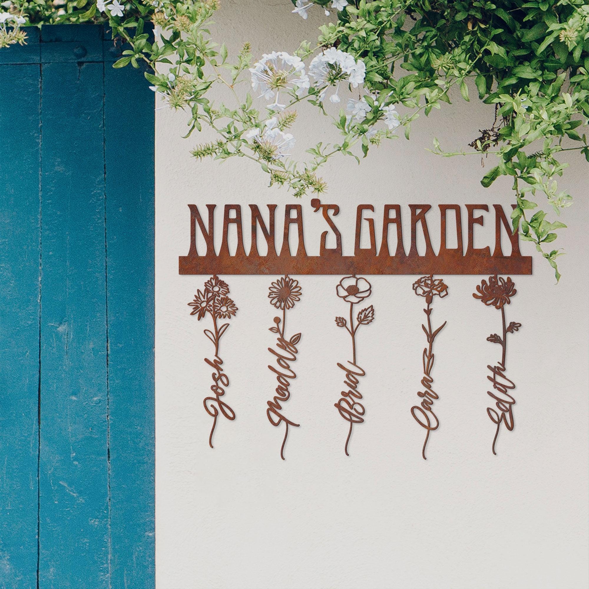 Custom 1-10 Names & Birth Flowers Grandma's Garden Sign, Wooden Family