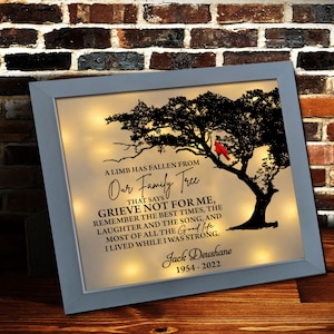 Personalized Shadow Box, Sympathy Gift, Memorial Shadow Box, Memorial Frame, A limb has fallen, Table Sign, Wall Hanging, Cardinal Bird