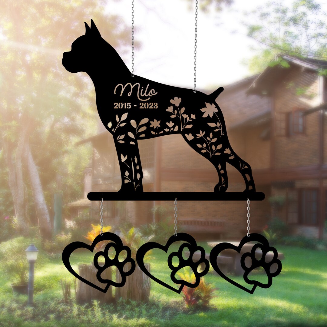Flower Boxer Metal Wind Chime, Custom Sign, Memorial Wind Chime, Sympathy Sign, Boxer Lover