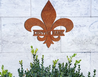 Custom Fleur De Lis Metal Sign, Rusty Vintage Decor