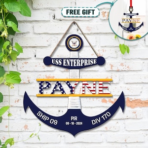 Personalized Navy Anchor Wood Sign, Flag Anchor, PIR Anchor Decor, Navy Graduation Gift, Hotel Door Hanger, Navy Bootcamp, Sailor Gift