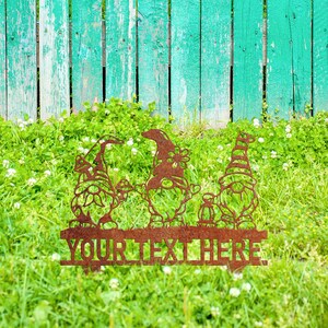 Custom Gnomes Family Metal Sign, Garden Decor, Rusty Stake, Vintage ...