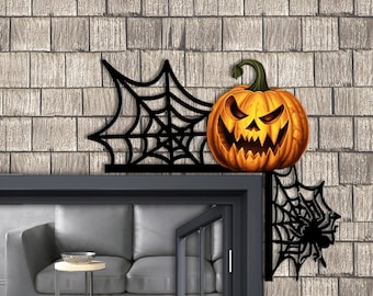 Halloween Door Corner Sign, Spider Web, Pumpkin Decor