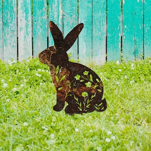 Rusty Bunny Metal Sign, Garden Decor, Rabbit Stake, Vintage Sign ...