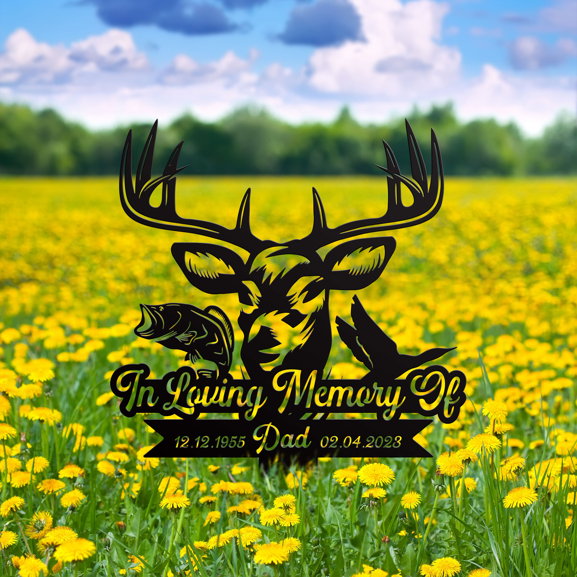 Personalized Hunting Memorial Stake, In Loving Memory, Deer Hunter Sign, Hunter Loss, Grave Marker, Cemetery Stake, Dad Lost, Outdoor Decor