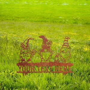 Custom Gnomes Family Metal Sign, Garden Decor, Rusty Stake, Vintage ...