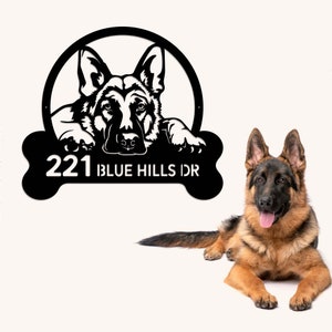 German Shepherd Address Sign with Led Light, Address Monogram, Dog House Number, Metal Address Sign for House, Metal Address Plaque