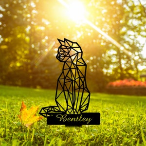 Letrero conmemorativo de gato personalizado, marcador geométrico de metal para tumba de mascotas