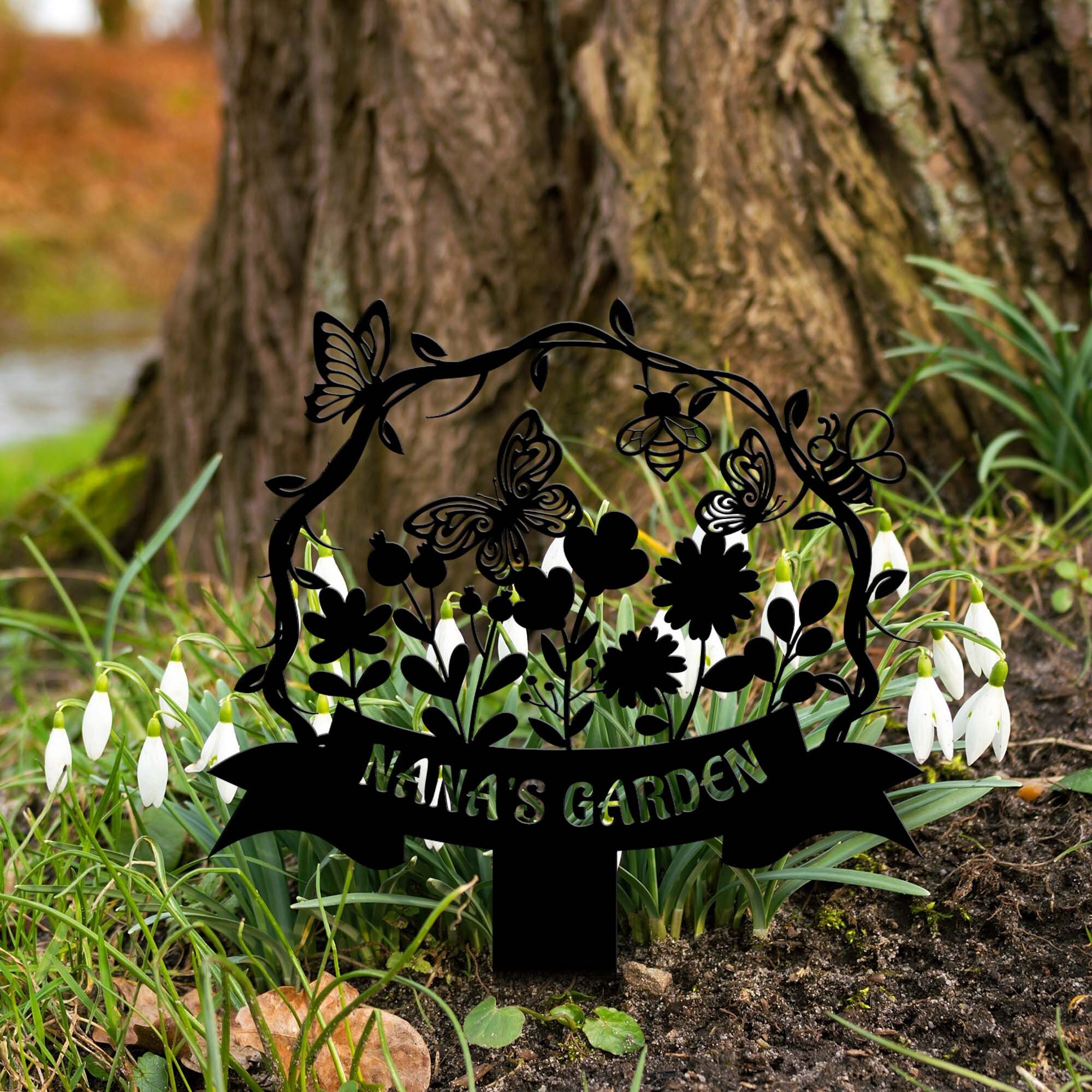 Custom Metal Garden Sign With Stakes, Flower and Butterfly Decor - Etsy