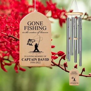 Custom Gone Fishing in Heaven Wind Chime, Memorial Wind Chime, In Loving Memory, Fisherman Memorial Gift, Bereavement Gift