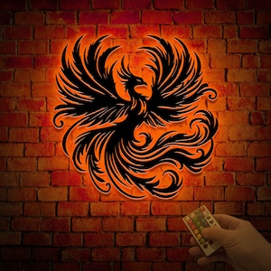 Phoenix Metal Wall Art with LED Lights, Phoenix Metal Sign, Phoenix Metal Wall Hangings, Phoenix Metal Wall Decor, Gift for Mythology Lover