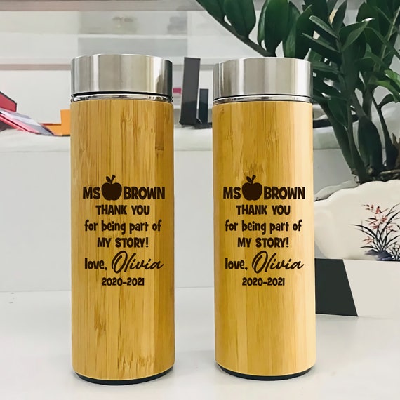 Personalized Bamboo Thermos, Teacher Appreciation Gift, Teacher Thank You  Gift, Engraved Water Bottle, Thermos With Tea Strainer Infuser 