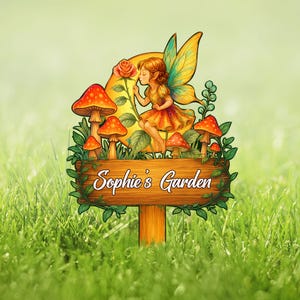 Custom Fairy Garden Stake Metal, Fairy Mushroom Metal Yard Sign, Fairy Outdoor Decoration, Gift for Her Gift for Kids, Mother&#39;s Day Gift