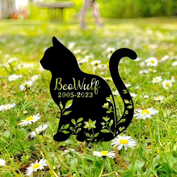 Custom Cat Memorial Stake, Metal Stake, Cat Loss, Sympathy Sign, Pet Grave Markers, Remembrance Stake, Garden Decor, Flower Cat