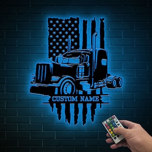 Personalized Truck Driver Metal Sign With LED light, Custom Trucker Wall Art For Home Decor, Birthday, Father's Day Gift, Gift For Him