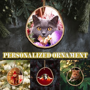 Personalized Pet Photo Wood Slice Tree Ornament, Xmas Tree Hanging, Gift For Christmas, House Decor, Custom Pet Photo Ornament, Unique Gift