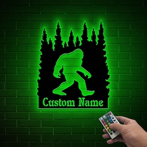 Custom Metal Big Foot Sign with Led Light, Sasquatch Name Sign Sasquatch Wall Decor, Bigfoot Sign, Sasquatch Home Decor, Cabin Decor