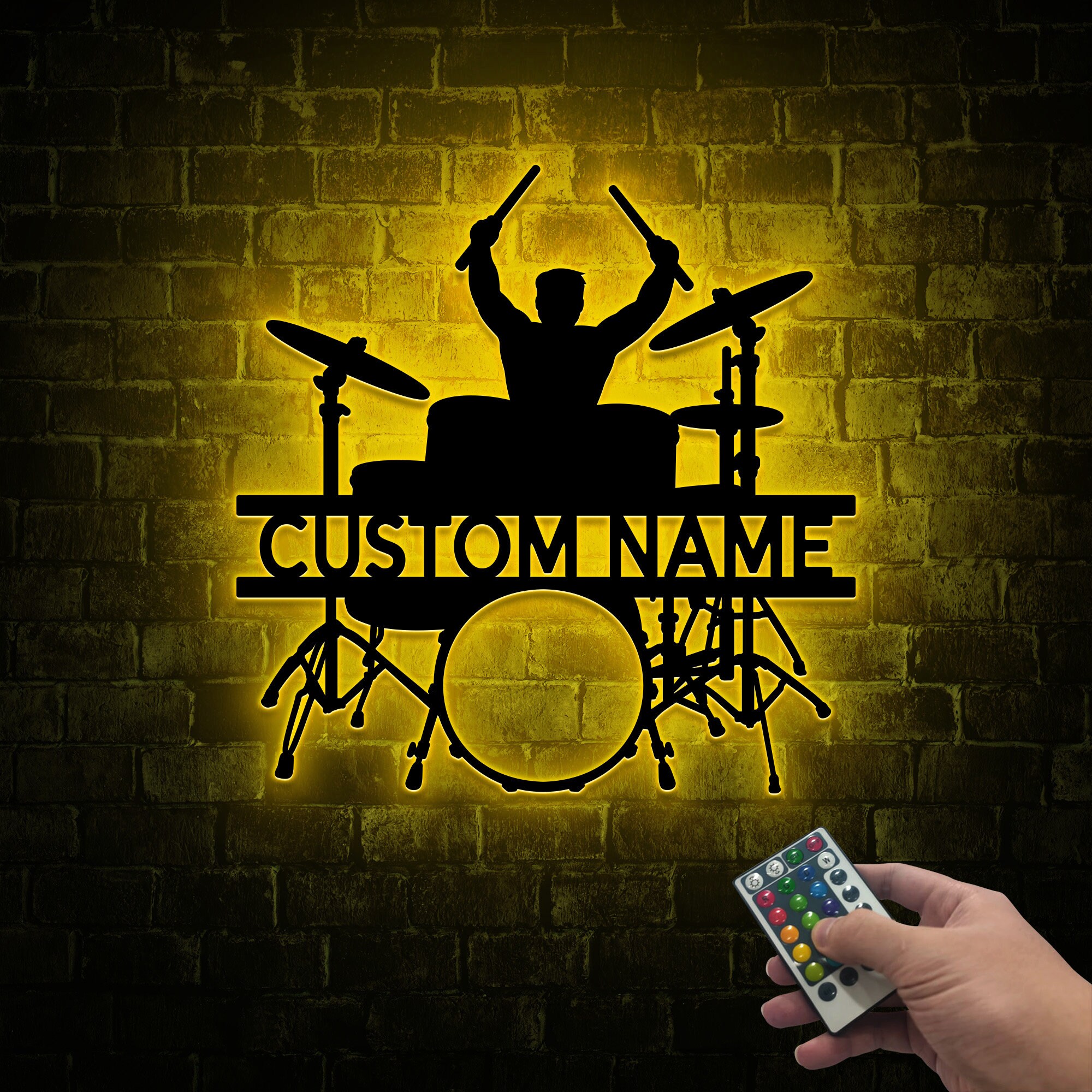 Drummer Sign Personalized Drummer Name Metal Wall With Led Lights, Drummer Sign ...