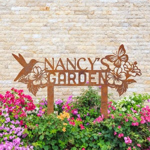 Custom Rusty Metal Garden Stakes, Personalized Garden Sign, Mother&#39;s Day Gift, Nana&#39;s Blessings, Gift For Mom Grandma, Rustic Decor