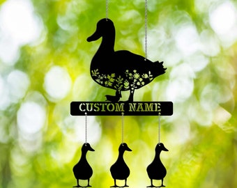 Flower Duck Metal Wind Chime, Custom Sign, Farmhouse Wind Chime, Farmhouse Decor, Gift For Farmer, Quack Shack Decor, Duck Sign